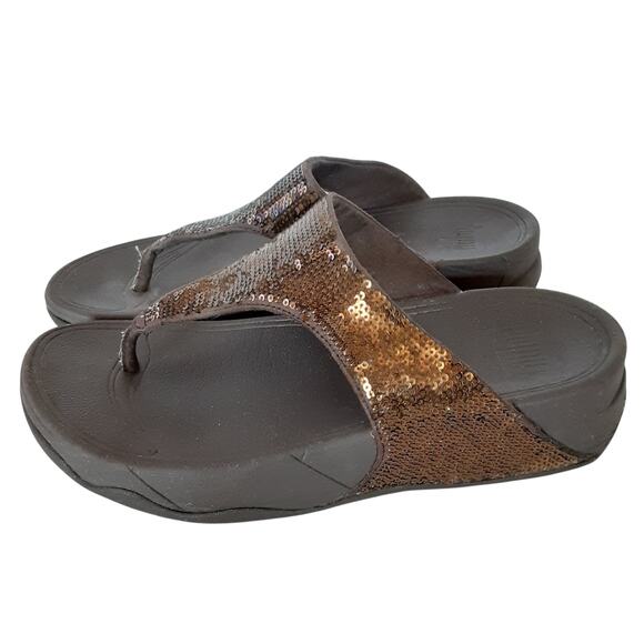 Fit Flop Electra Sequin Toe Post Sandals Womens 6 Tan Thong Shoe Orthotic - Picture 3 of 8